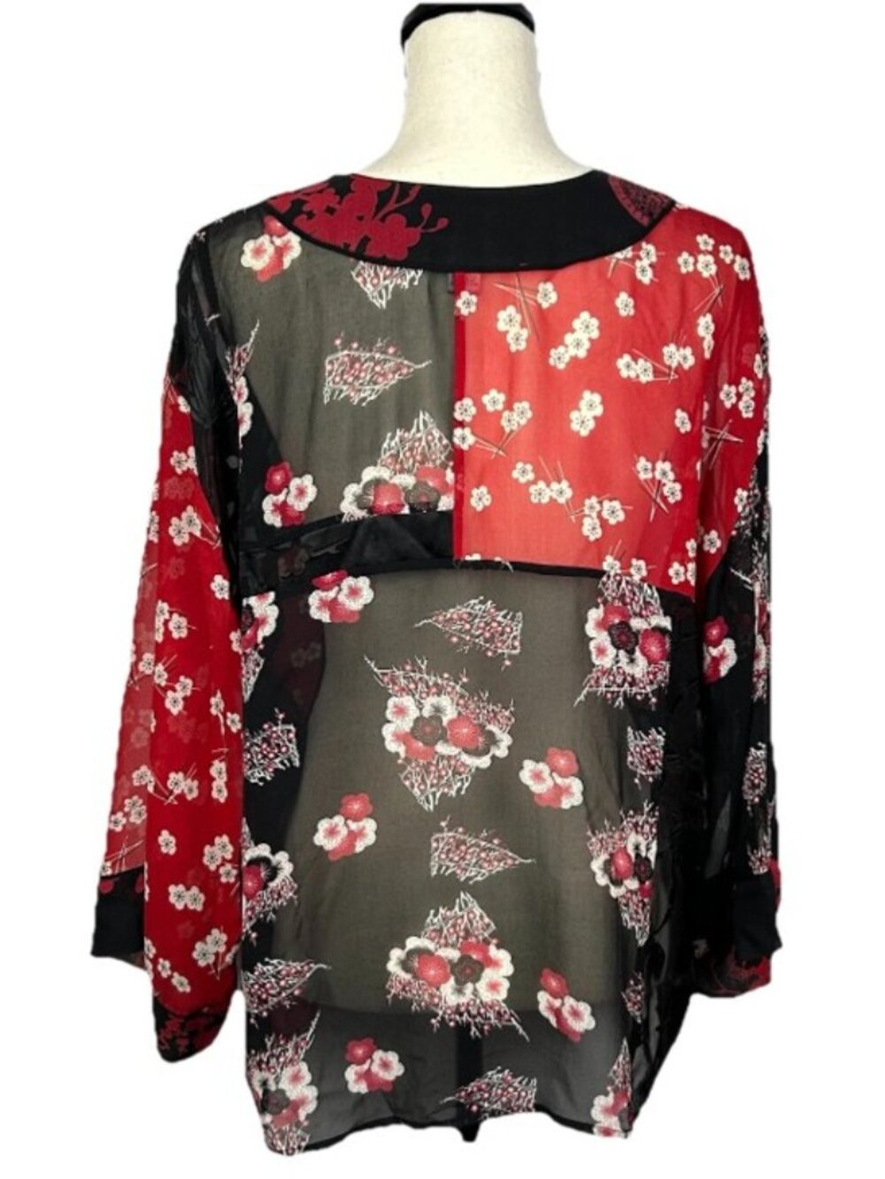 Chicos Silk Open Front Cardigan Kimono M Red Asian Inspired Shrug Sheer Dressy - Picture 2 of 11
